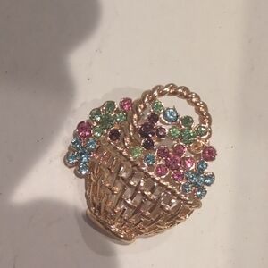 D'Orlan Rhinestone Flower Basket Figural Brooch Easter Basket Floral